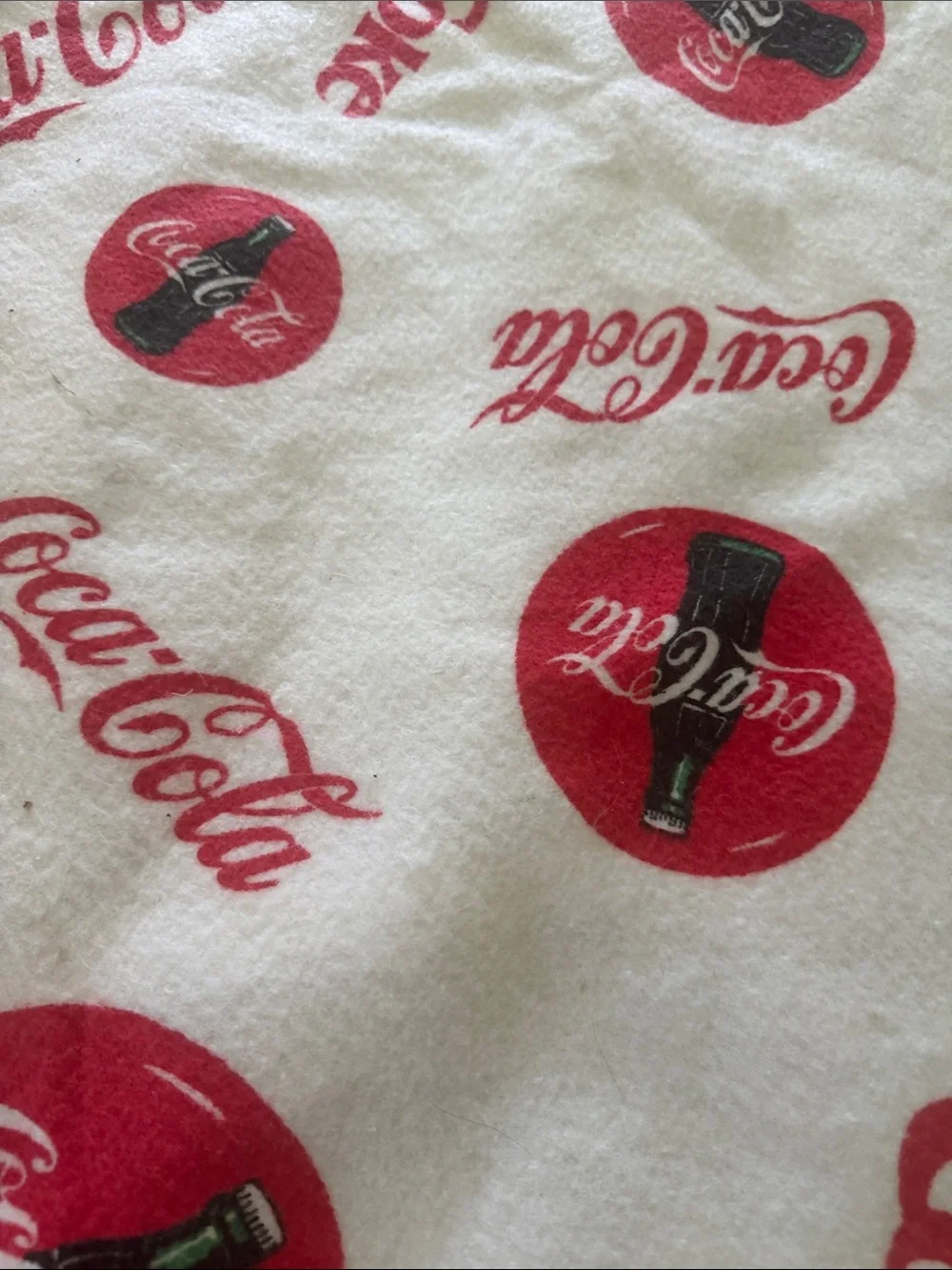 VTG 1997 Coca-Cola Fleece Blanket 88x72 Craft DIY Fabric Owen Made In USA 90s Co